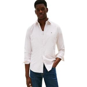 Tommy Hilfiger Men’s Heritage Oxford Solid Regular Long Sleeve Shirts(Safari Canvas / White)
