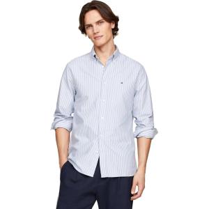 Tommy Hilfiger Men’s Heritage Oxford Solid Regular Long Sleeve Shirts(Shirt Blue / White)