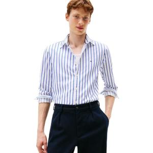 Tommy Hilfiger Men’s Heritage Oxford Solid Regular Long Sleeve Shirts(White / Stripe)