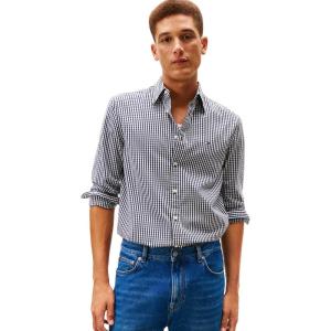 Tommy Hilfiger Men’s Long Sleeve Poplin Shirts in Regular Fit, Men’s Button Down Shirts, Also Available in Big and Tall(Black / Check)