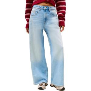 Tommy Jeans Women’s Charlie Mid Rise Loose Wide Leg Jeans(Denim Light)