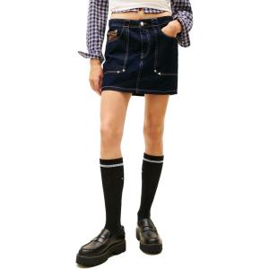 Tommy Jeans Women’s Denim Mini Skirt with Pocket and Embroidered Flag Logo(Denim Dark)