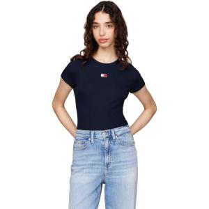 Tommy Jeans Women’s Graphic Tee with Embroidered Flag Detail(Dark Night Navy)