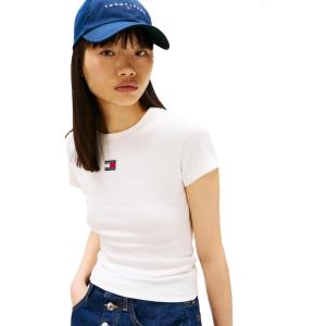 Tommy Jeans Women’s Graphic Tee with Embroidered Flag Detail(Ecru)