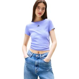 Tommy Jeans Women’s Graphic Tee with Embroidered Flag Detail(Vintage Iris)