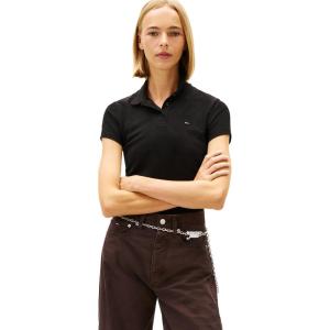 Tommy Jeans Women’s Lightweight Essential Cotton Short Sleeve Polo with Embroidered Flag Logo(Black)