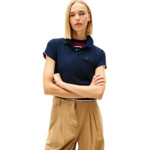 Tommy Jeans Women’s Lightweight Essential Cotton Short Sleeve Polo with Embroidered Flag Logo(Dark Night Navy)