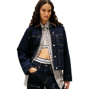 Tommy Jeans Women’s Lightweight Oversized Denim Chore Jacket With Contrast Collar(Denim Dark)