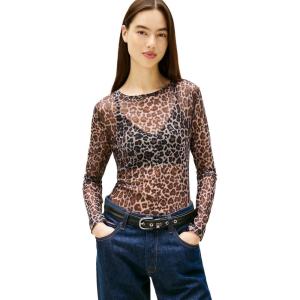 Tommy Jeans Women’s Long Sleeve Slim Fit Printed Mesh Top(Leopard)