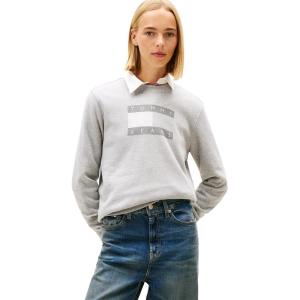 Tommy Jeans Women’s Medium Weight Pullover Crewneck With Flag Logo Detail(Tonal Mid Grey Heather)