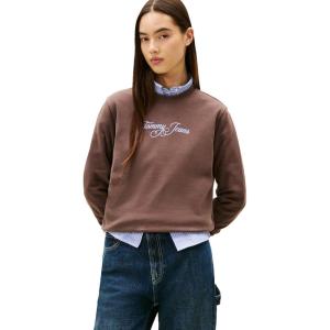 Tommy Jeans Women’s Medium Weight Pullover Crewneck With Printed Script Logo(Black Walnut)