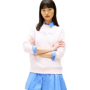 Tommy Jeans Women’s Medium Weight Pullover Crewneck With Printed Script Logo(Light Pink)