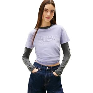 Tommy Jeans Women’s Short Sleeve Coton Graphic T-Shirts with Tonal Embroidered Logo(Periwinkle Dusk)