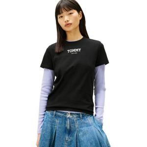 Tommy Jeans Women’s Short Sleeve Essential Cotton Graphic T-Shirt with Printed Logo(Black)
