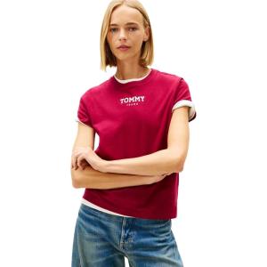 Tommy Jeans Women’s Short Sleeve Essential Cotton Graphic T-Shirt with Printed Logo(Lavish Cerise)