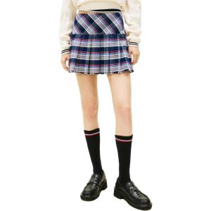 Tommy Jeans Women’s Tartan Pleated Mini Skirt with Zipper(Navy Tartan)