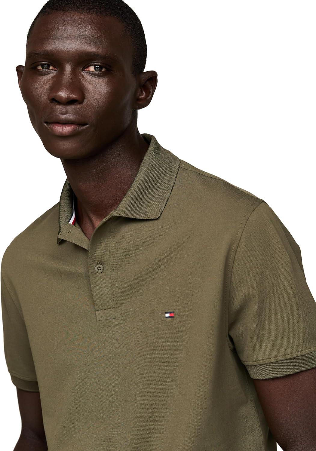 imageTommy Hilfiger Mens Short Sleeve Casual Dri Fit Polo Shirts in Regular Fit with Moisture Wicking and StretchArmy Green