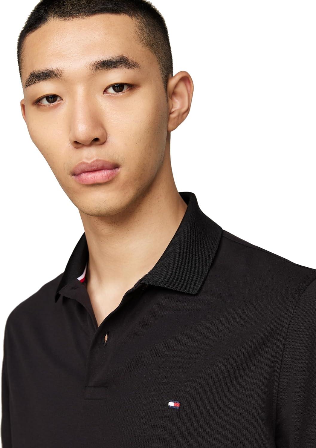 imageTommy Hilfiger Mens Short Sleeve Casual Dri Fit Polo Shirts in Regular Fit with Moisture Wicking and StretchBlack