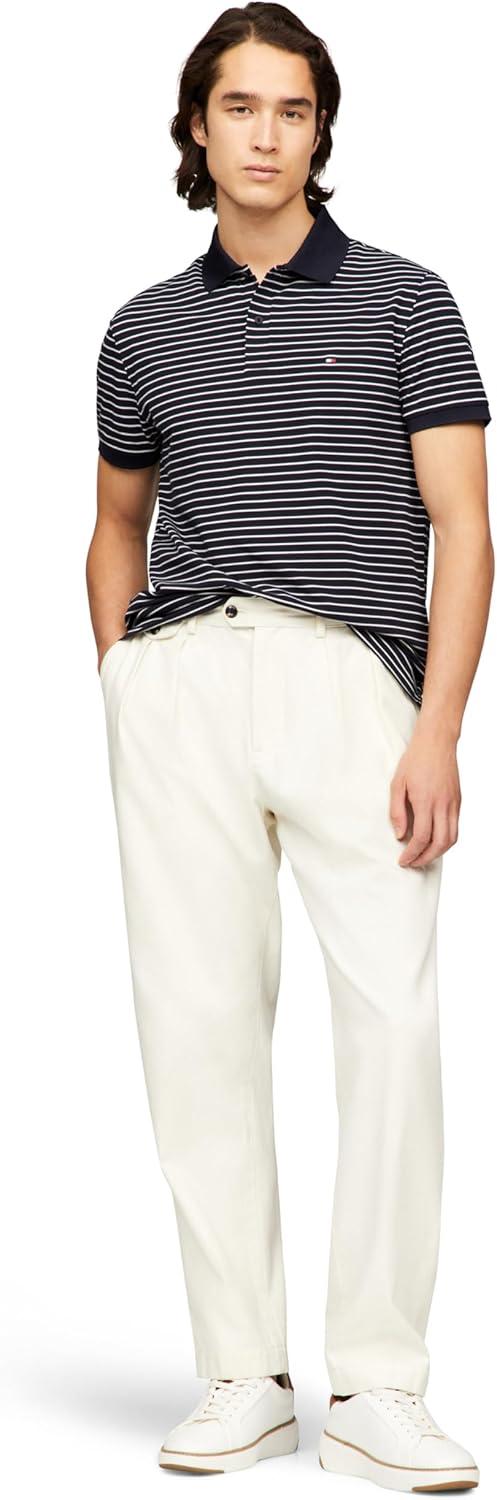 imageTommy Hilfiger Mens Short Sleeve Casual Dri Fit Polo Shirts in Regular Fit with Moisture Wicking and StretchDesert Sky White
