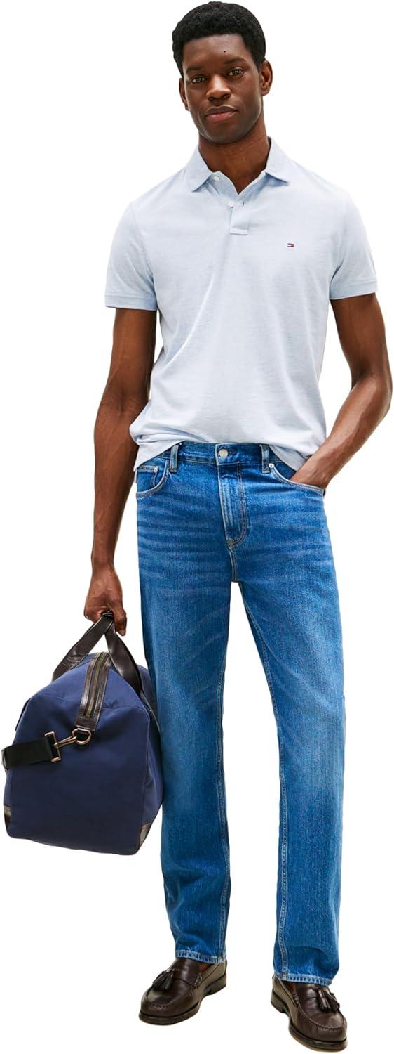 imageTommy Hilfiger Mens Short Sleeve Casual Dri Fit Polo Shirts in Regular Fit with Moisture Wicking and StretchHeathered Blue Bros