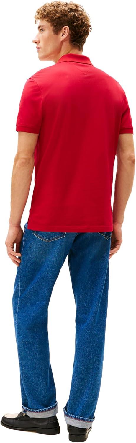 imageTommy Hilfiger Mens Short Sleeve Casual Dri Fit Polo Shirts in Regular Fit with Moisture Wicking and StretchMedium Red