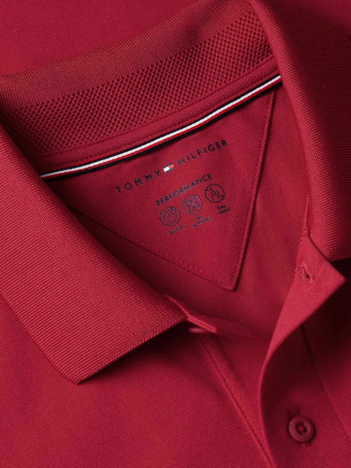 imageTommy Hilfiger Mens Short Sleeve Casual Dri Fit Polo Shirts in Regular Fit with Moisture Wicking and StretchMedium Red