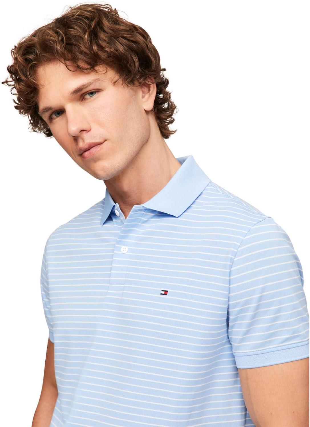 imageTommy Hilfiger Mens Short Sleeve Casual Dri Fit Polo Shirts in Regular Fit with Moisture Wicking and StretchVessel Blue Ecru