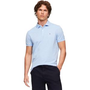 Tommy Hilfiger Men’s Short Sleeve Casual Dri Fit Polo Shirts in Regular Fit with Moisture Wicking and Stretch(Vessel Blue / Ecru)