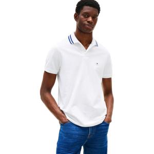 Tommy Hilfiger Men’s Short Sleeve Casual Dri Fit Polo Shirts in Regular Fit with Moisture Wicking and Stretch(White Tipped)