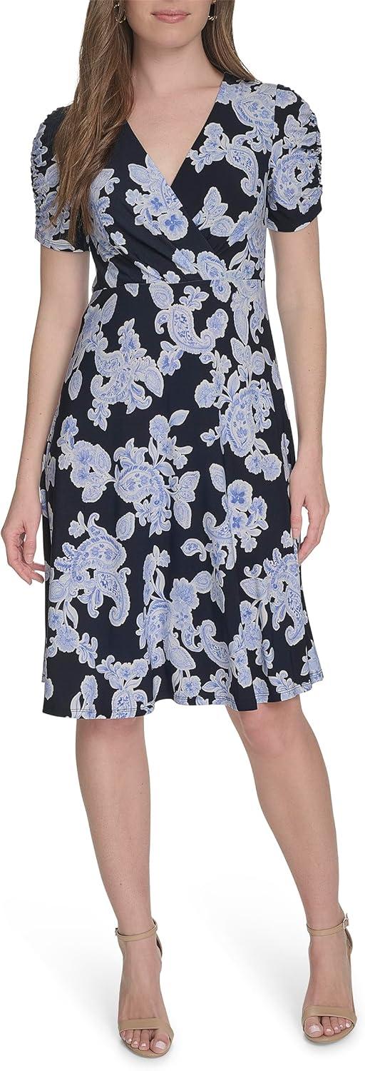 imageTommy Hilfiger Floral Ruche Empire Waist FitandFlareSky CaptainAmparo Blue