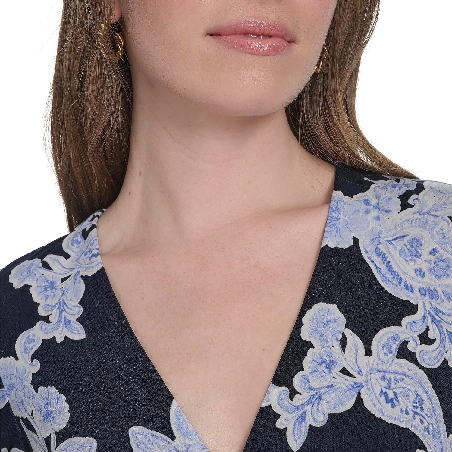 imageTommy Hilfiger Floral Ruche Empire Waist FitandFlareSky CaptainAmparo Blue
