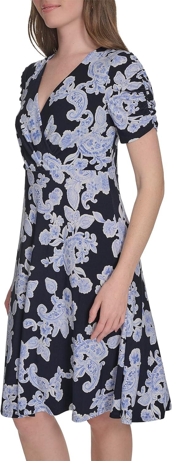 imageTommy Hilfiger Floral Ruche Empire Waist FitandFlareSky CaptainAmparo Blue