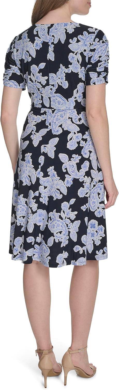 imageTommy Hilfiger Floral Ruche Empire Waist FitandFlareSky CaptainAmparo Blue