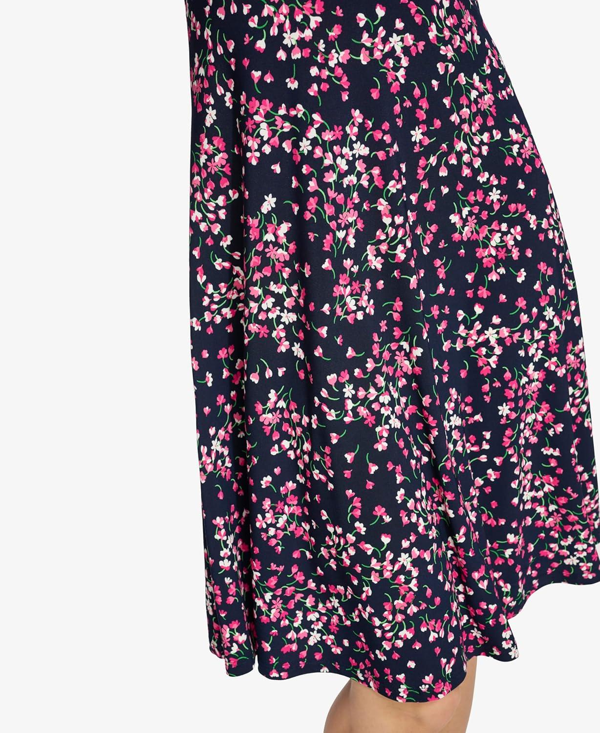 imageTommy Hilfiger Floral Ruche Empire Waist FitandFlareSky CaptainHot Pink