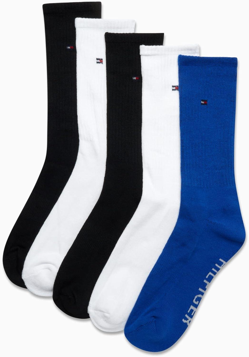 imageTommy Hilfiger Mens Athletic Cushioned Crew Socks 5PackBlue Logo