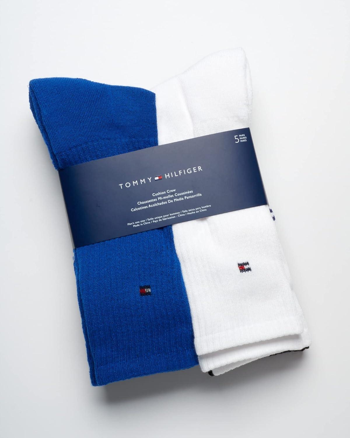 imageTommy Hilfiger Mens Athletic Cushioned Crew Socks 5PackBlue Logo