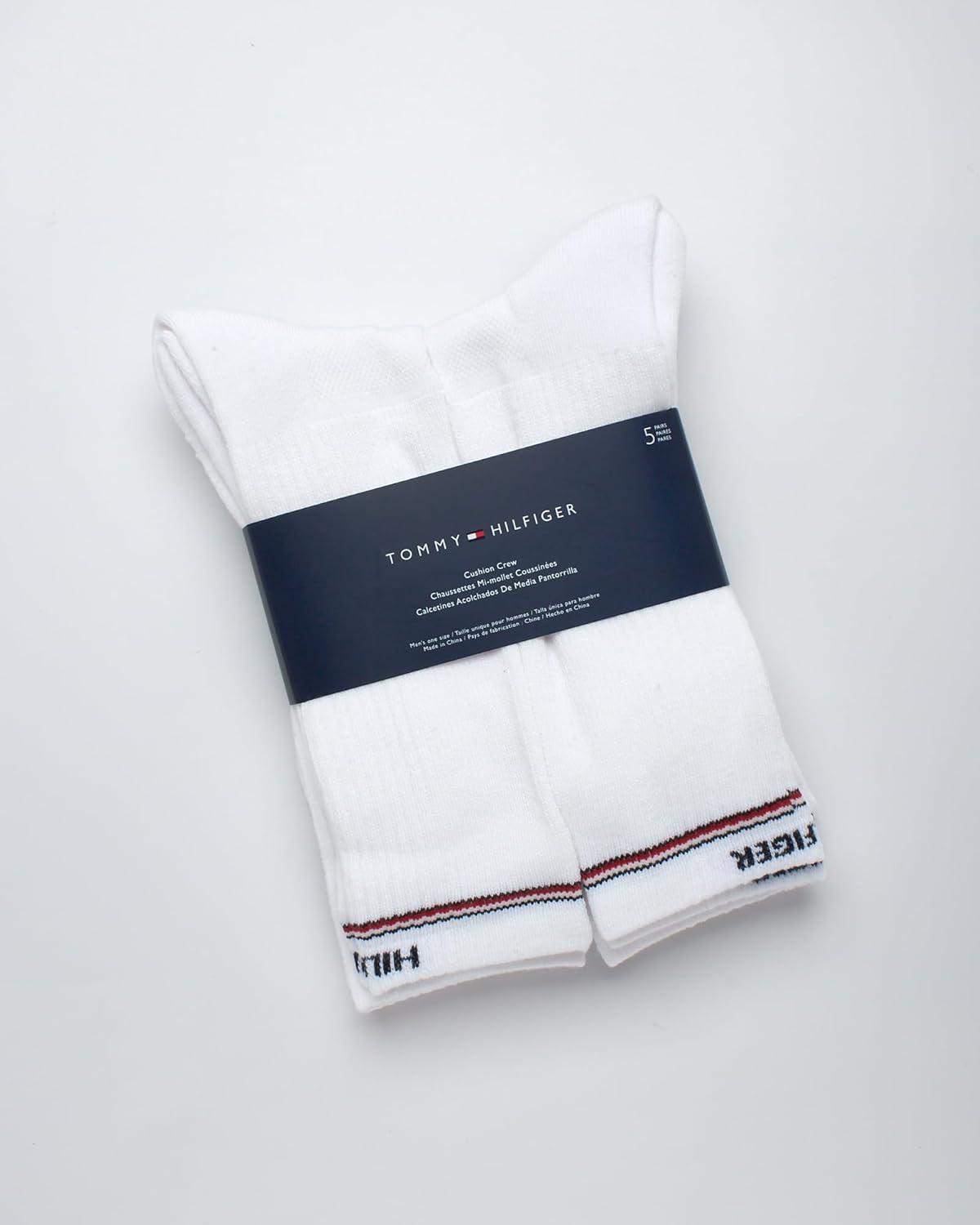 imageTommy Hilfiger Mens Athletic Cushioned Crew Socks 5PackWhiteGrey