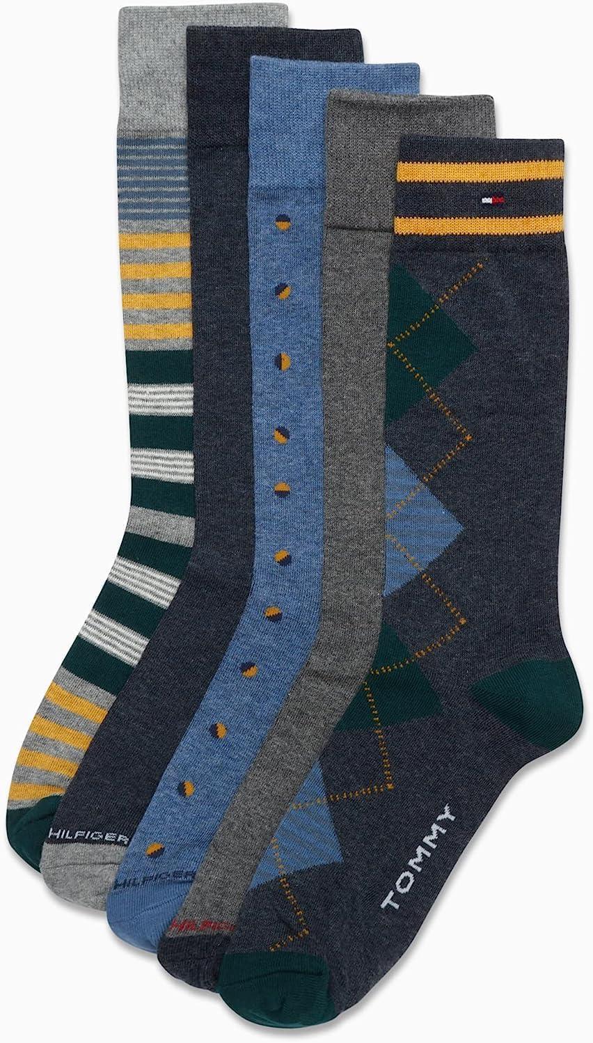 imageTommy Hilfiger Mens Dress Socks 5 Pack Lightweight Everyday Crew Work Socks for Men for Casual amp Formal Wear Size 712BlueGreenMulti