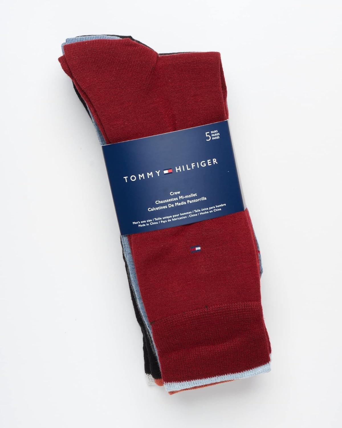 imageTommy Hilfiger Mens Dress Socks  5 Pack Lightweight Everyday Crew Work Socks for Men for Casual amp Formal Wear Size 712Burgundy Assorted