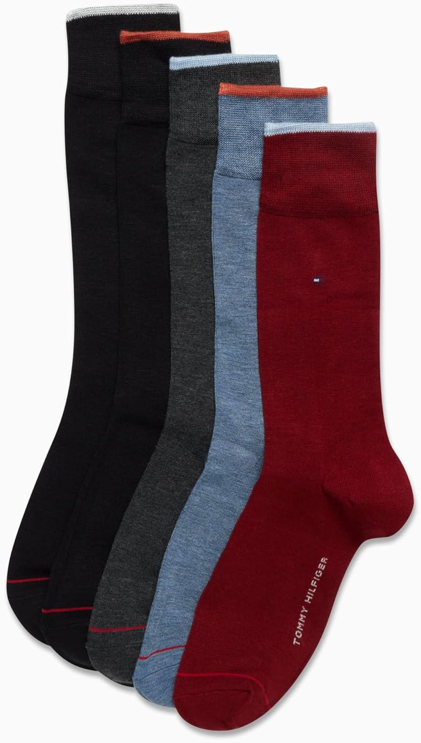 imageTommy Hilfiger Mens Dress Socks  5 Pack Lightweight Everyday Crew Work Socks for Men for Casual amp Formal Wear Size 712Burgundy Assorted