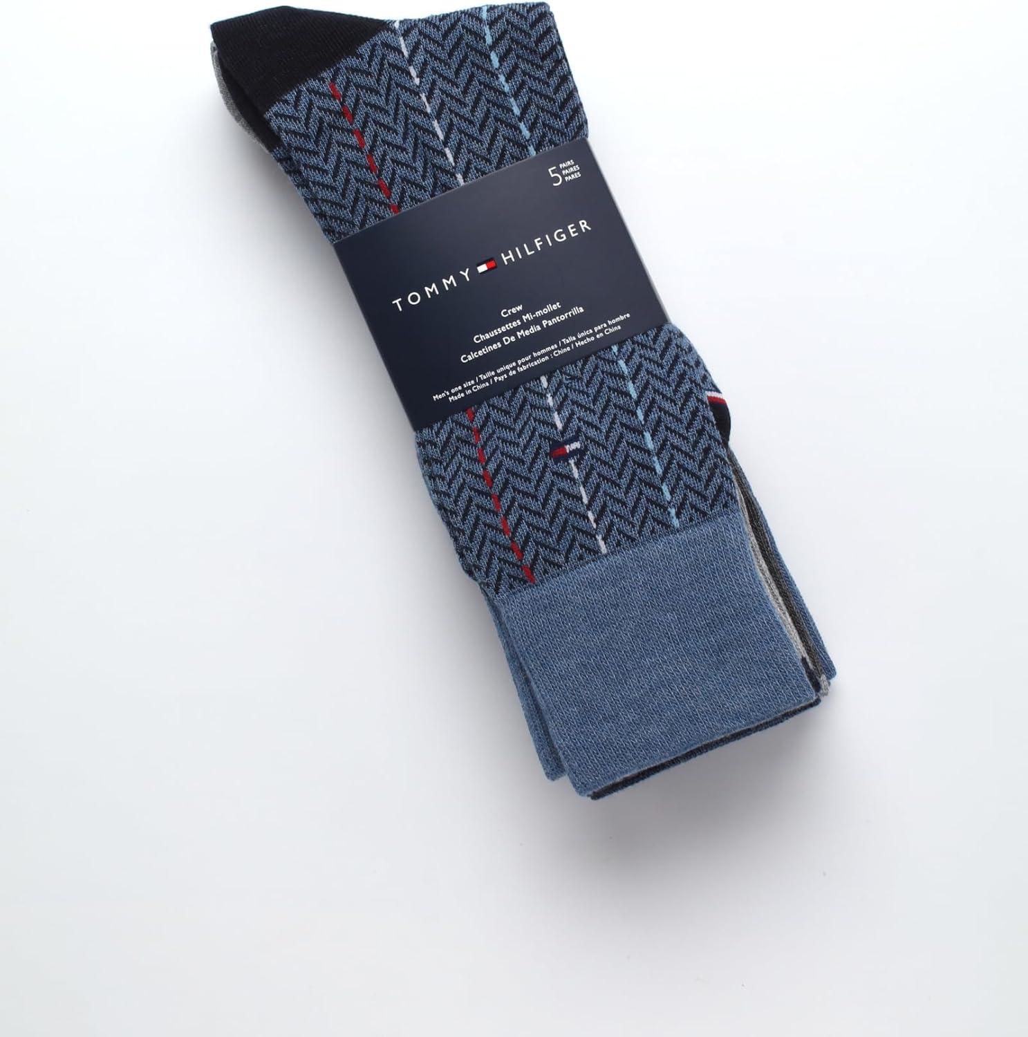 imageTommy Hilfiger Mens Dress Socks 5 Pack Lightweight Everyday Crew Work Socks for Men for Casual amp Formal Wear Size 712Denim Heather Assorted