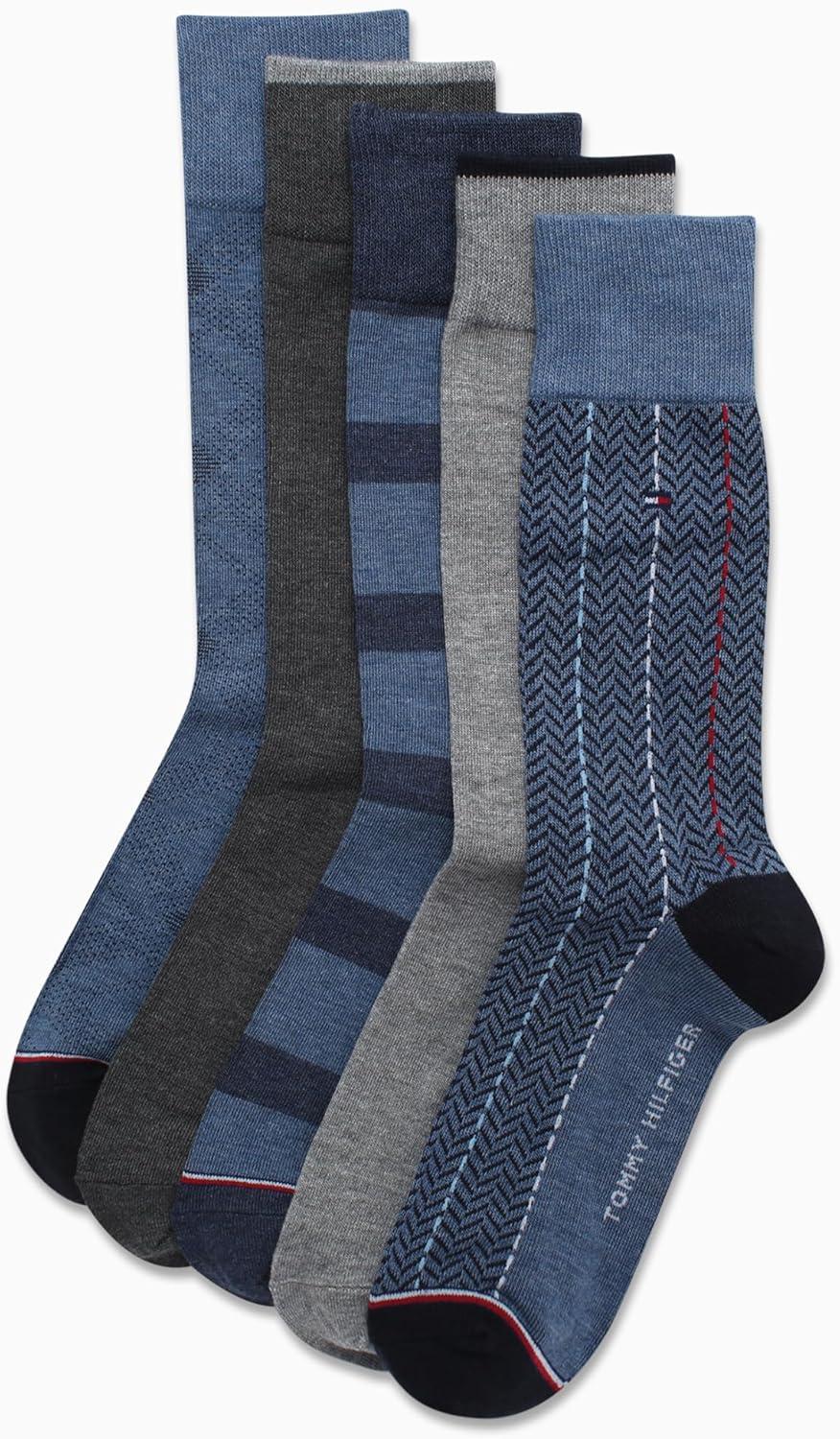 imageTommy Hilfiger Mens Dress Socks 5 Pack Lightweight Everyday Crew Work Socks for Men for Casual amp Formal Wear Size 712Denim Heather Assorted