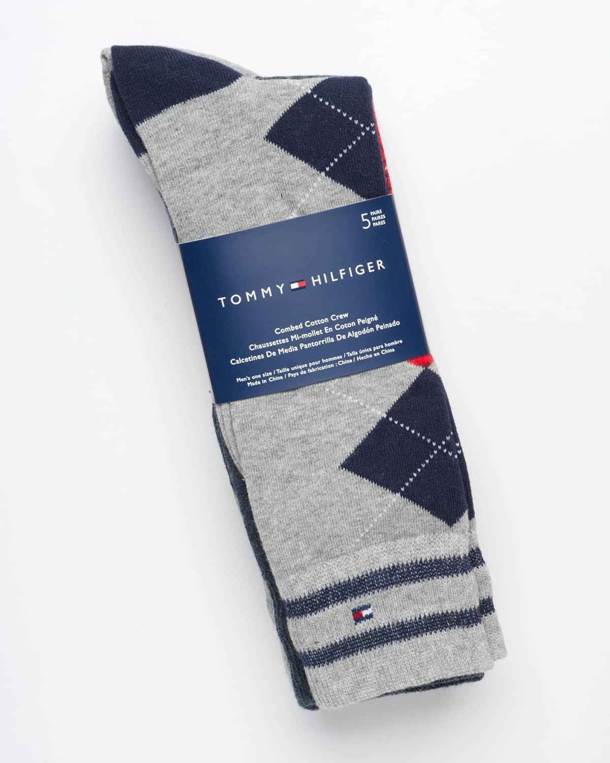 imageTommy Hilfiger Mens Dress Socks 5 Pack Lightweight Everyday Crew Work Socks for Men for Casual amp Formal Wear Size 712GreyNavy Argyle