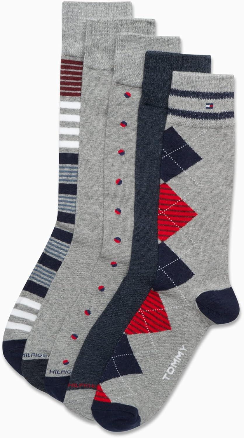 imageTommy Hilfiger Mens Dress Socks 5 Pack Lightweight Everyday Crew Work Socks for Men for Casual amp Formal Wear Size 712GreyNavy Argyle