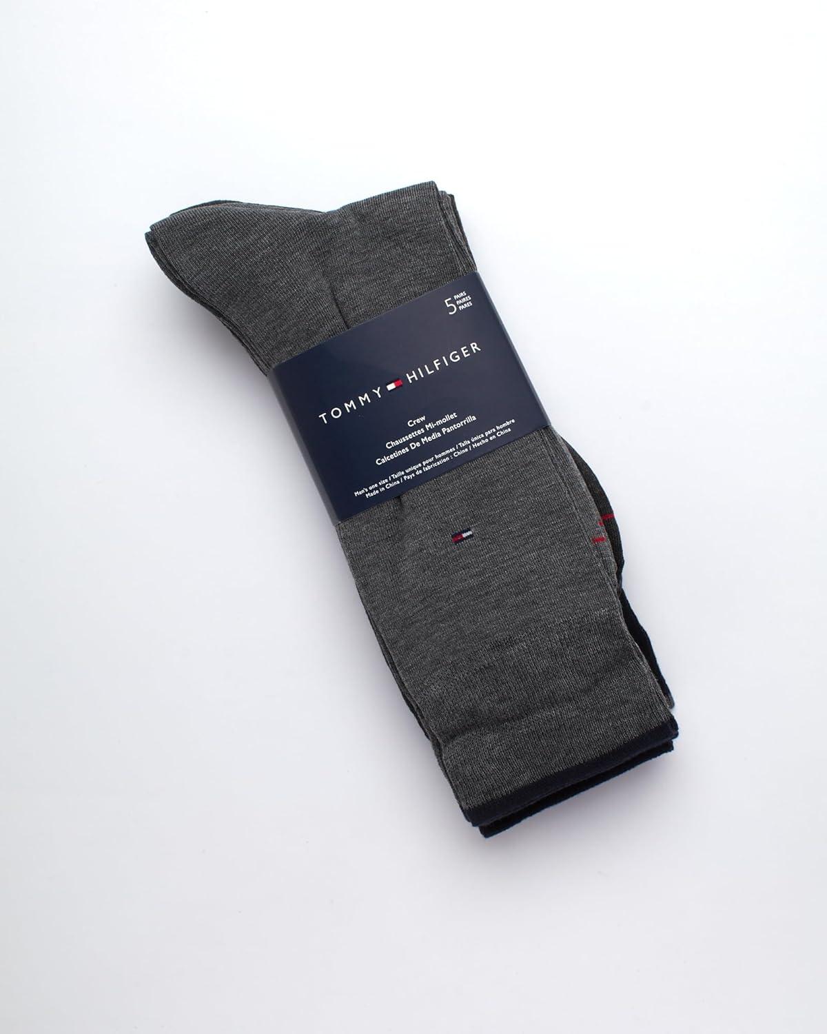 imageTommy Hilfiger Mens Dress Socks 5 Pack Lightweight Everyday Crew Work Socks for Men for Casual amp Formal Wear Size 712GreysNavy
