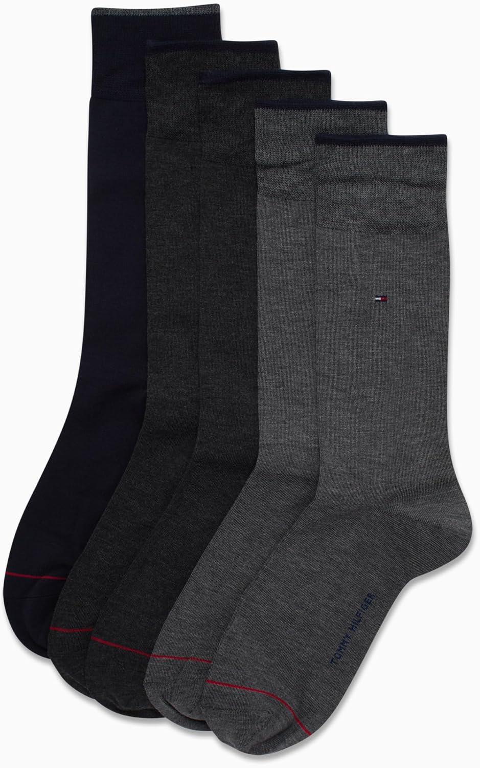 imageTommy Hilfiger Mens Dress Socks 5 Pack Lightweight Everyday Crew Work Socks for Men for Casual amp Formal Wear Size 712GreysNavy