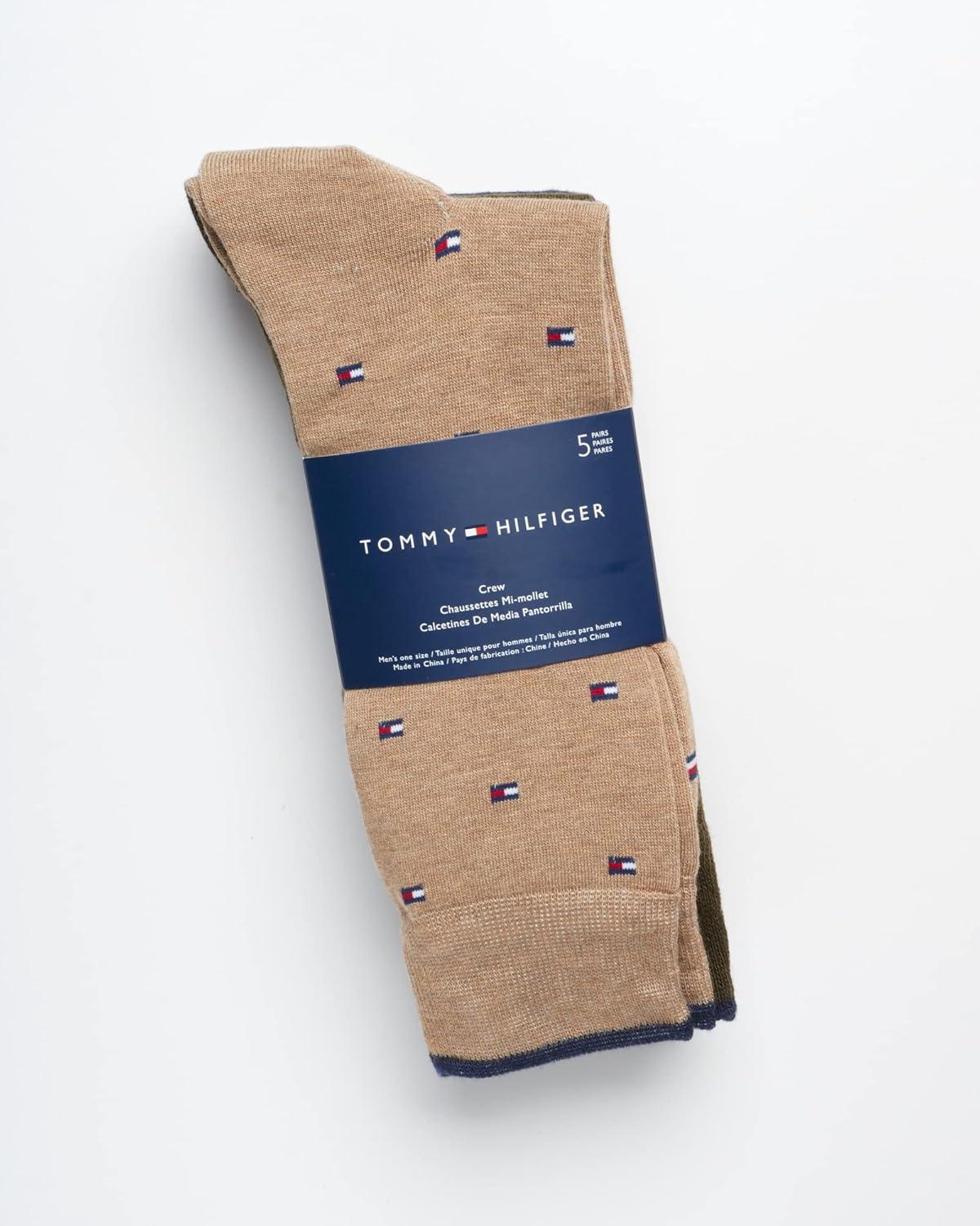 imageTommy Hilfiger Mens Dress Socks 5 Pack Lightweight Everyday Crew Work Socks for Men for Casual amp Formal Wear Size 712Khaki Assorted