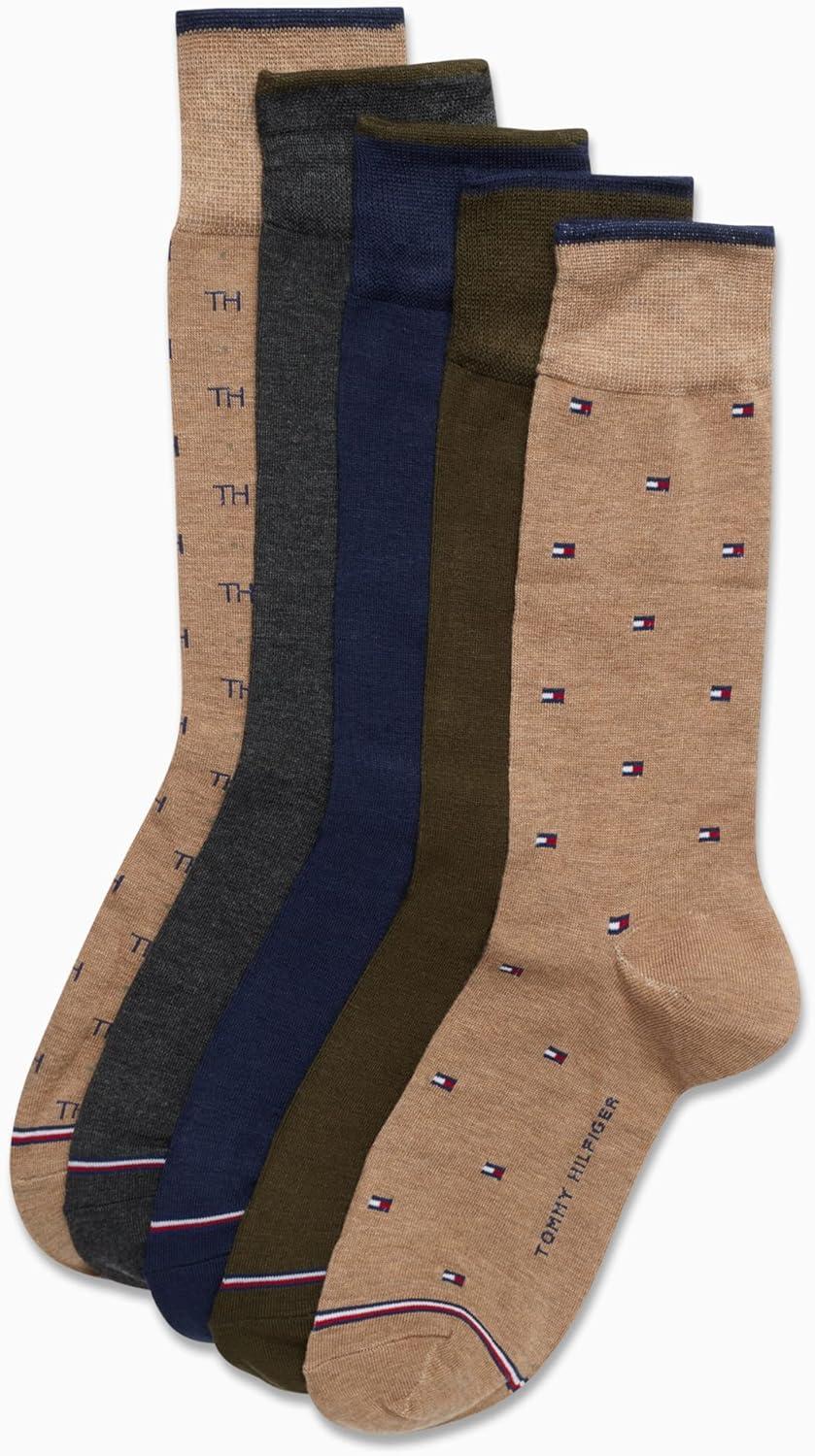 imageTommy Hilfiger Mens Dress Socks 5 Pack Lightweight Everyday Crew Work Socks for Men for Casual amp Formal Wear Size 712Khaki Assorted