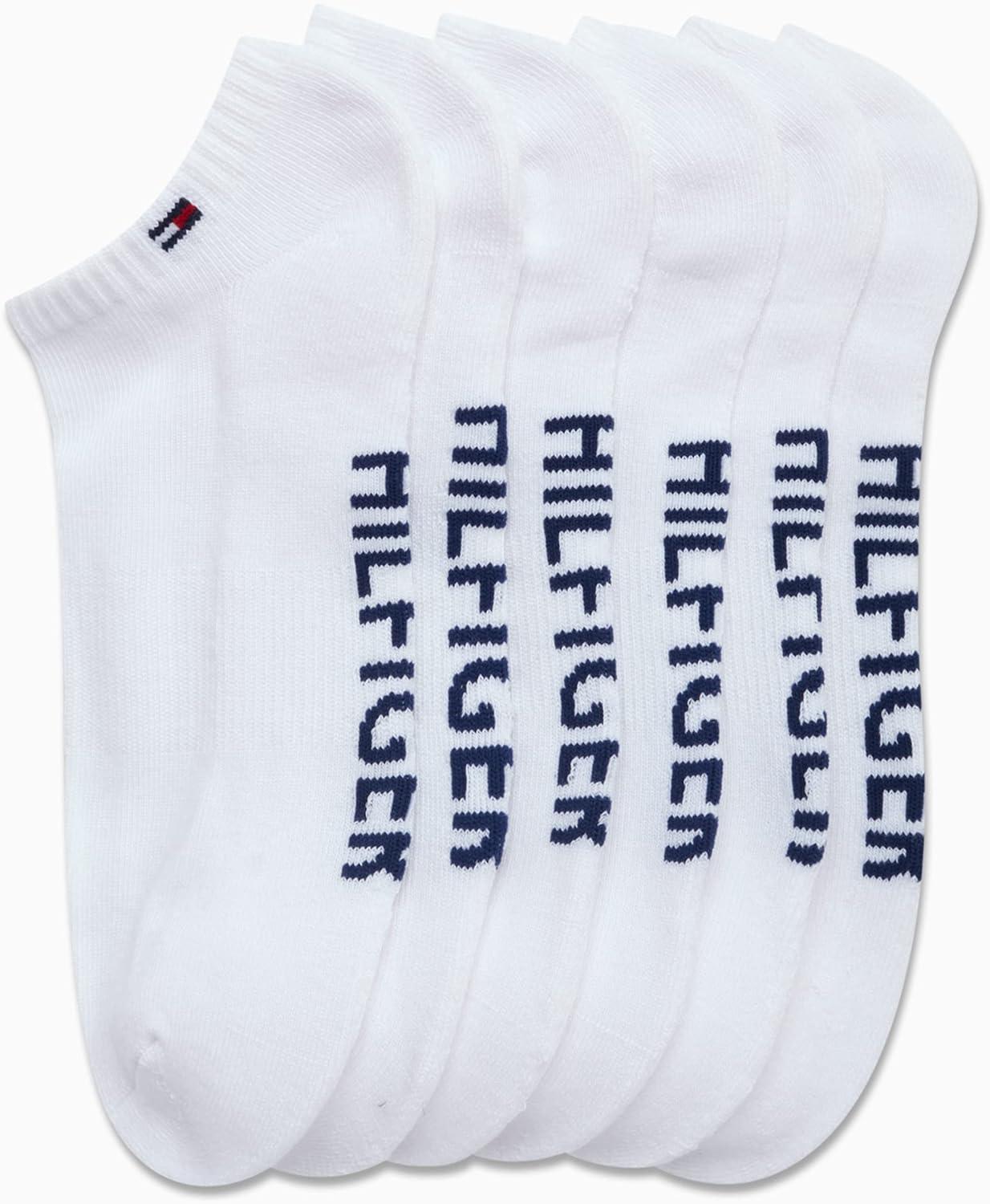 imageTommy Hilfiger Mens No Show Socks 6 Pack Cushioned Performance Stretch Athletic Low Cut Socks for MenAll White