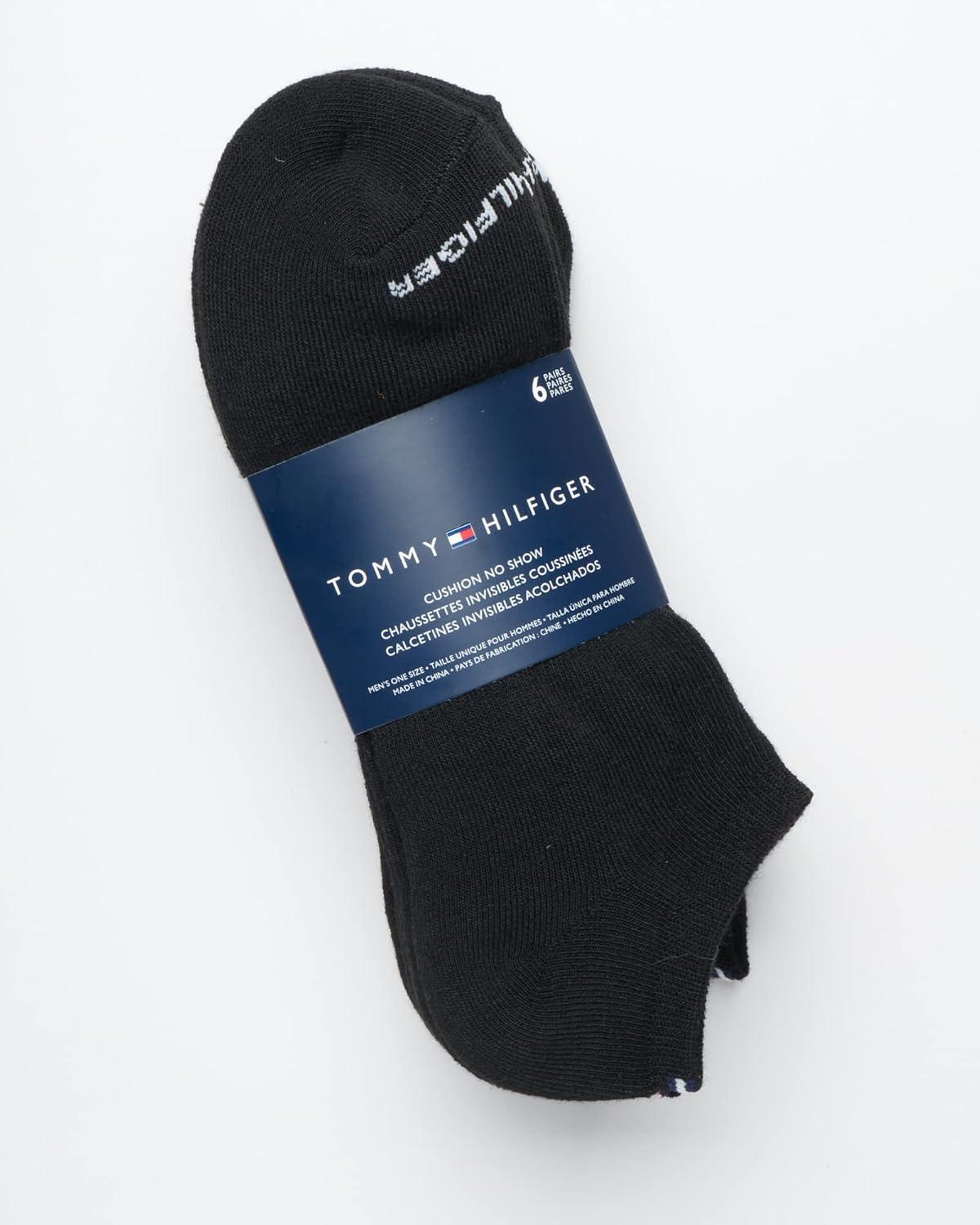 imageTommy Hilfiger Mens No Show Socks 6 Pack Cushioned Performance Stretch Athletic Low Cut Socks for MenBlack Classic